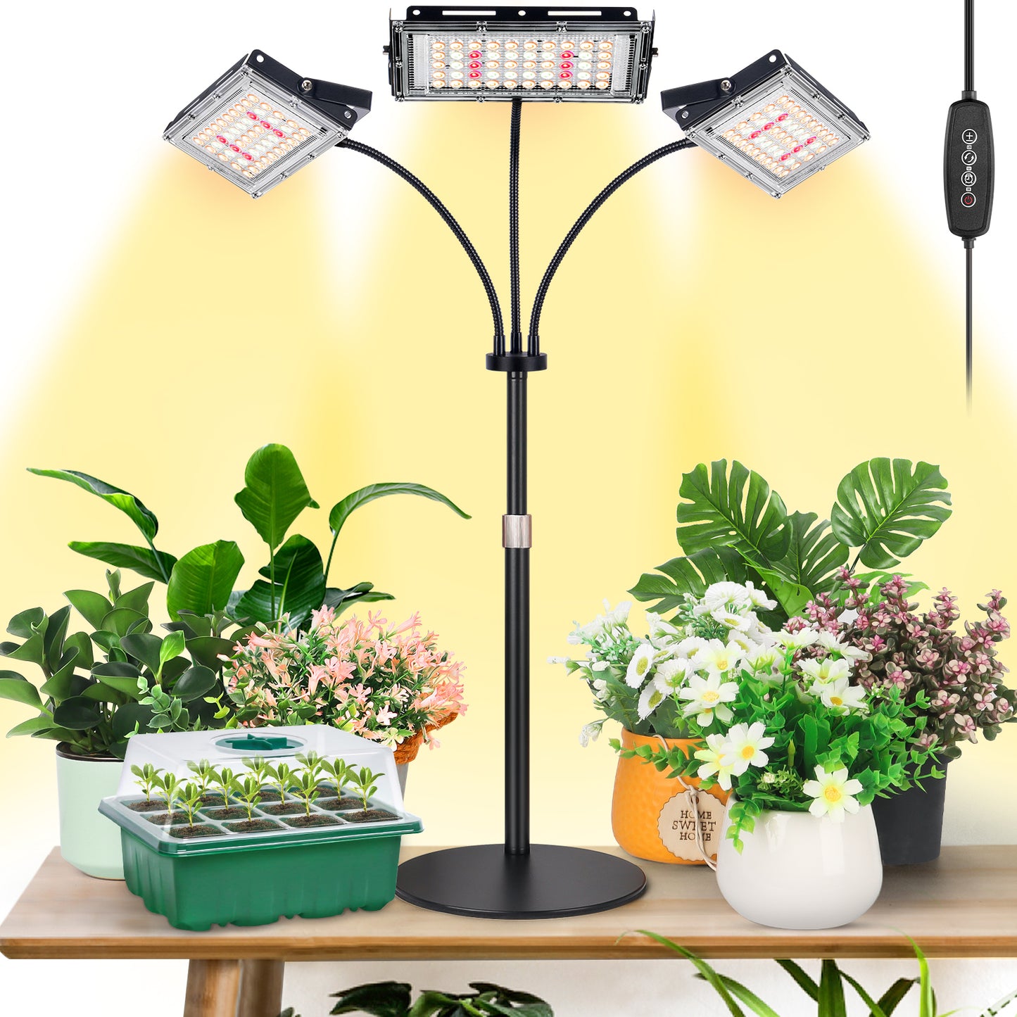 FOXGARDEN Desk Plant Lamp, Tri-Head with Timer