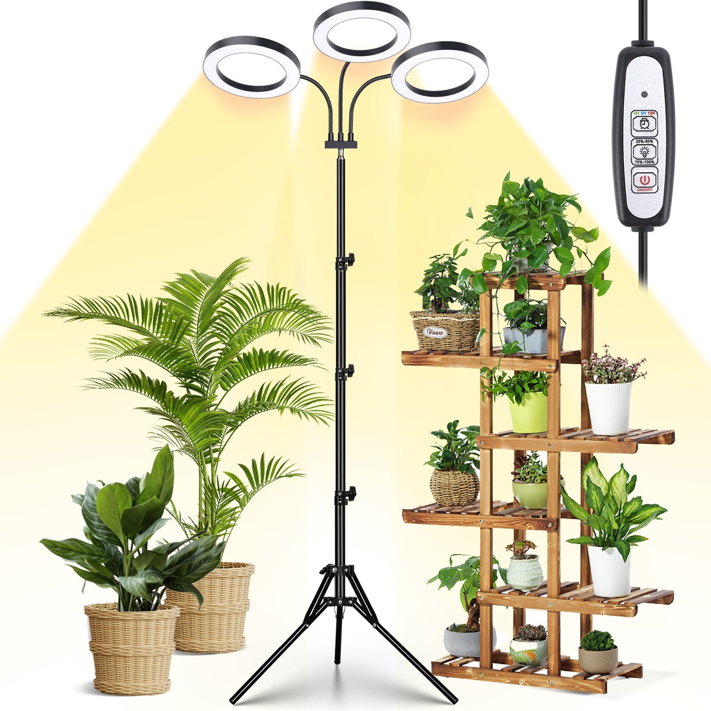 FOXGARDEN 6.3'' Diameter Halo Plant Light with Stand Tri-head