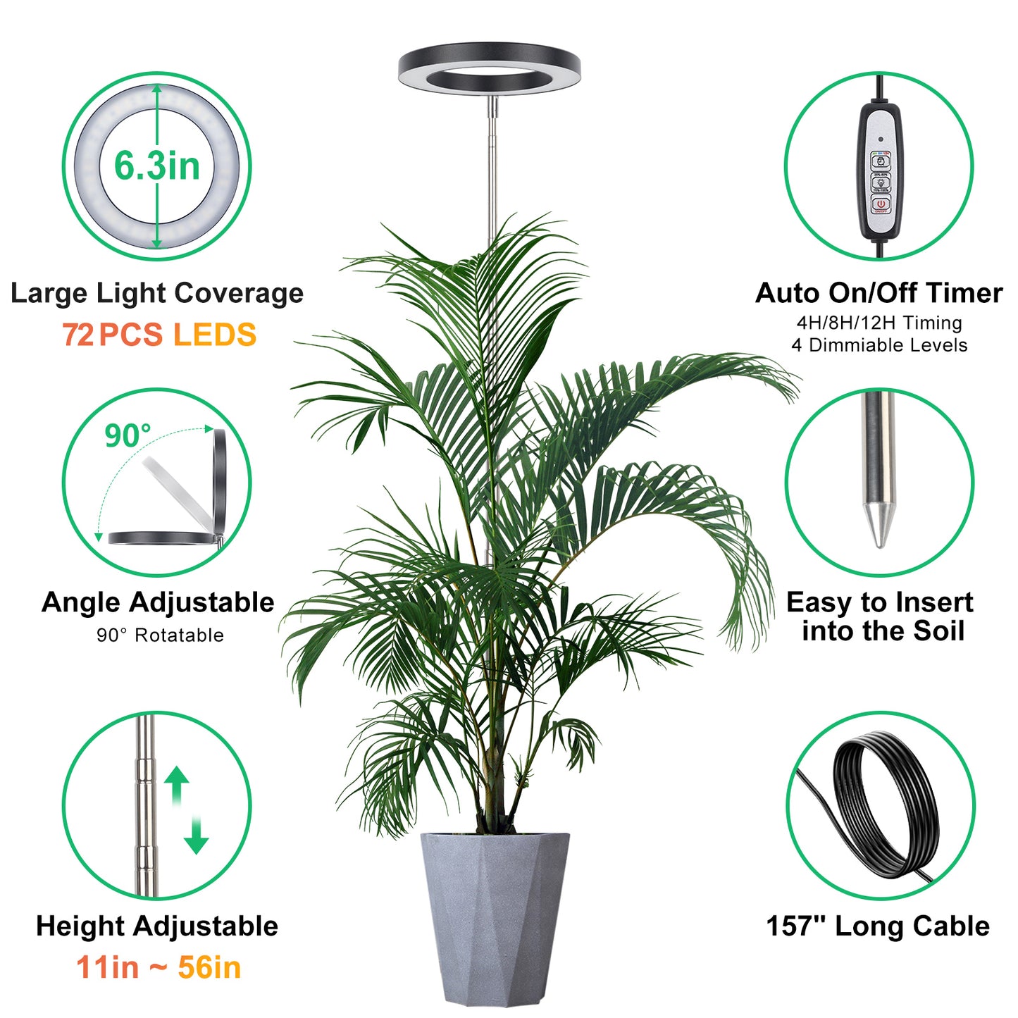 FOXGARDEN 6.3'' Diameter Halo Plant Light for Tall Plants, Black