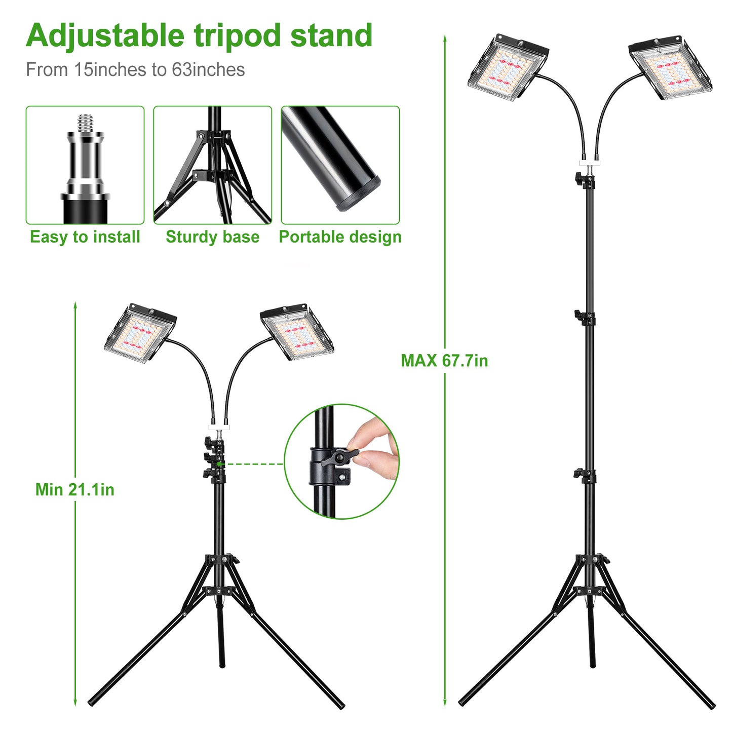 FOXGARDEN Dual-head Grow Light with Stand and Timer