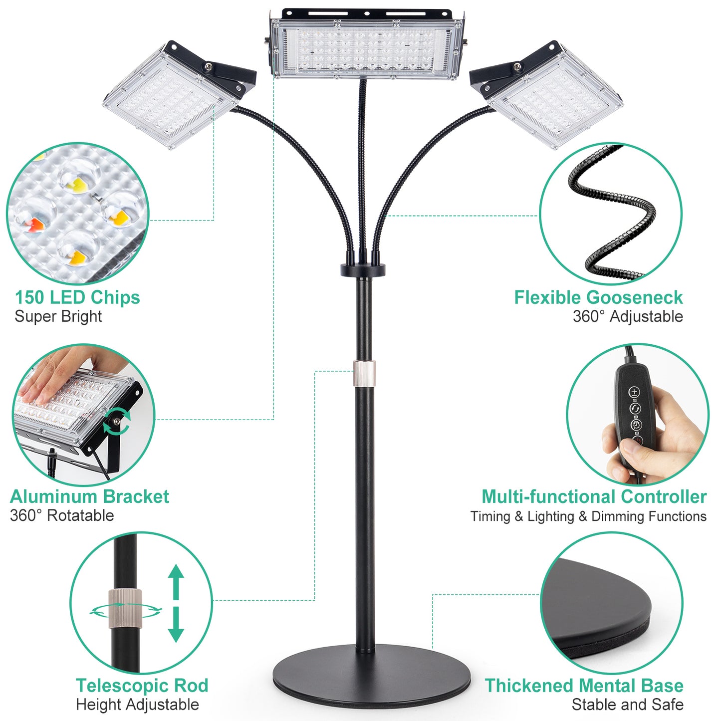 FOXGARDEN Desk Plant Lamp, Tri-Head with Timer