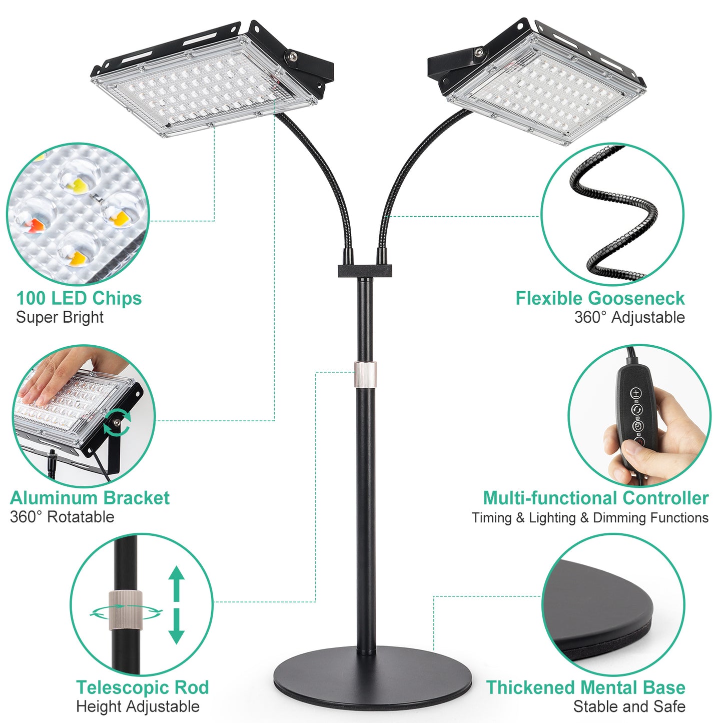 FOXGARDEN Desk Plant Lamp, Two-Head with Timer