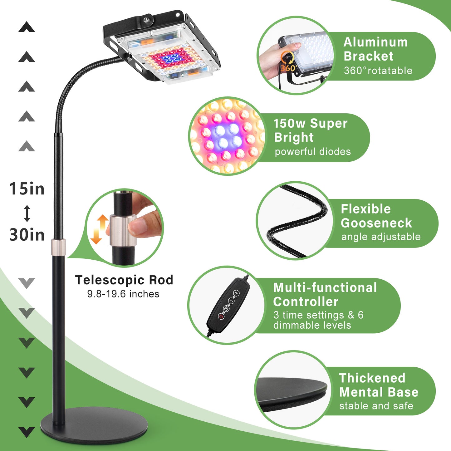 FOXGARDEN Desk Plant Lamp, One-Head with Timer