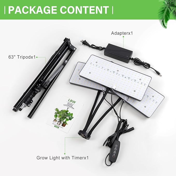 FOXGARDEN Plastic Standing Grow Light with Timer, Tri-Head