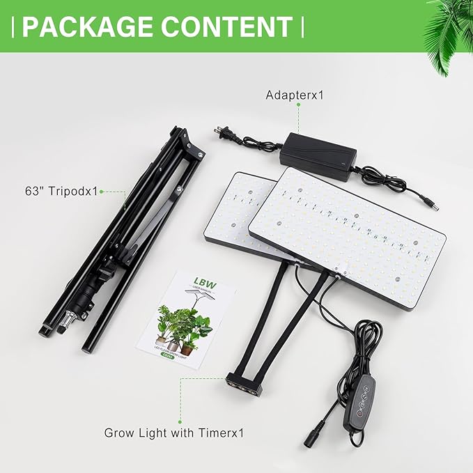 FOXGARDEN Plastic Standing Grow Light with Timer, Dual Head