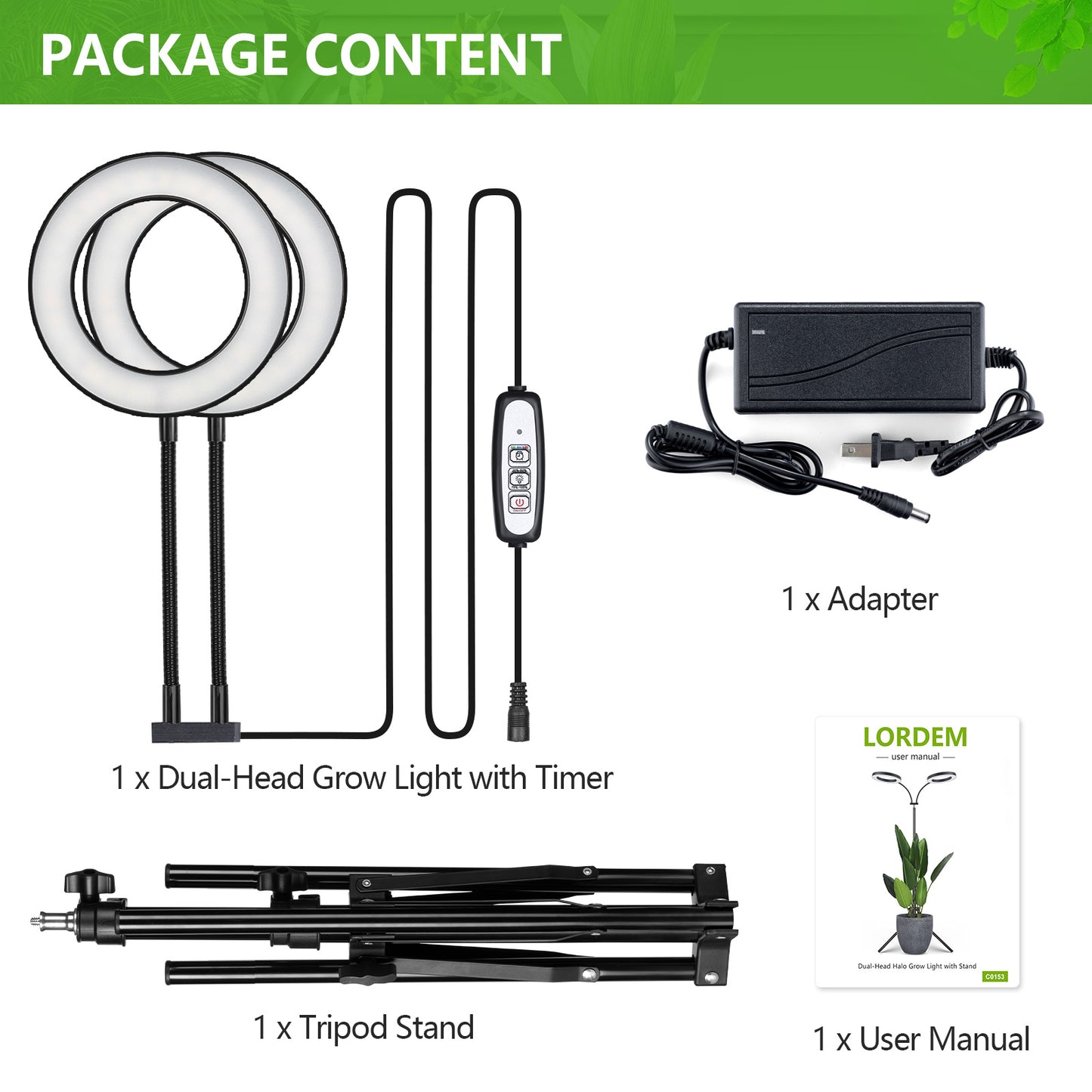 FOXGARDEN 6.3'' Diameter Halo Plant Light with Stand Dual-head