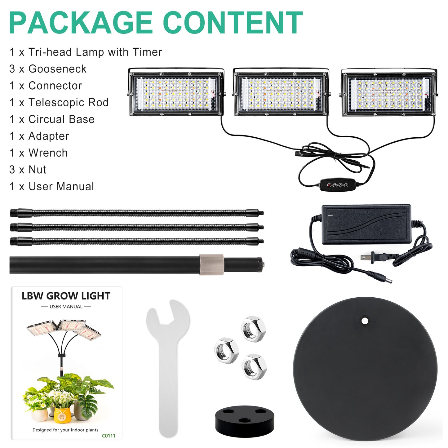 FOXGARDEN Desk Plant Lamp, Tri-Head with Timer