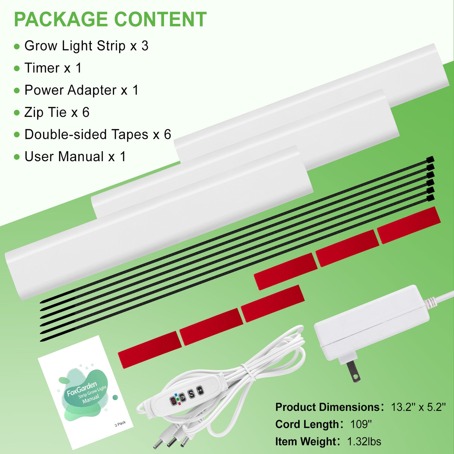 FOXGARDEN Grow Light Strip, One Wire with Three Lights