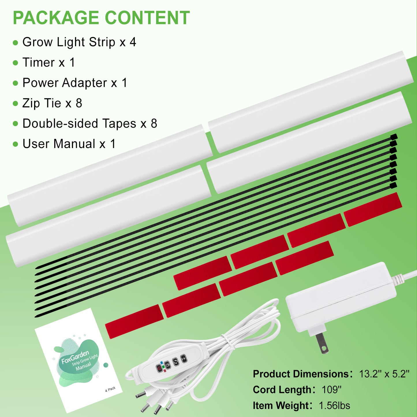 FOXGARDEN Grow Light Strip, One Wire with Four Lights