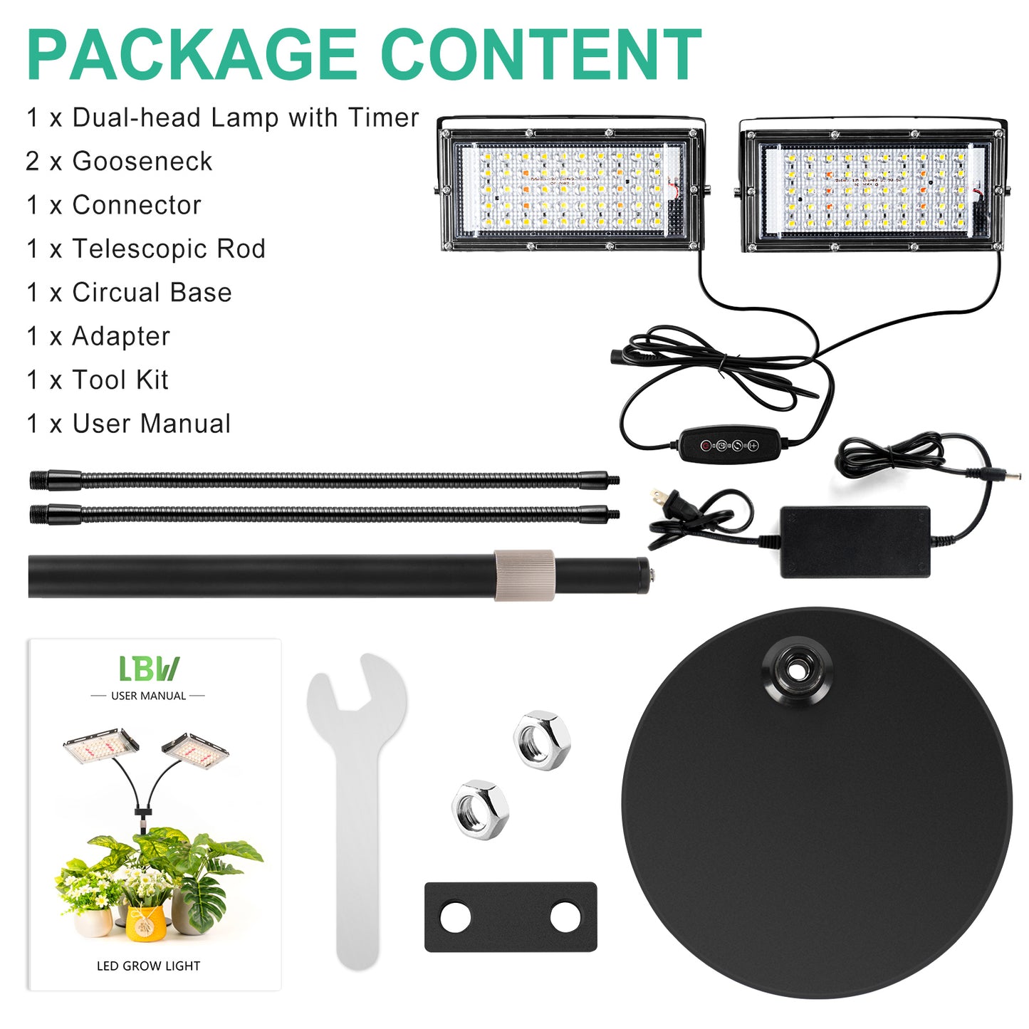FOXGARDEN Desk Plant Lamp, Two-Head with Timer