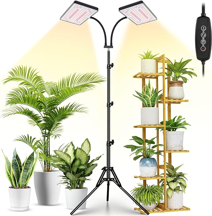 FOXGARDEN Plastic Standing Grow Light with Timer, Dual Head