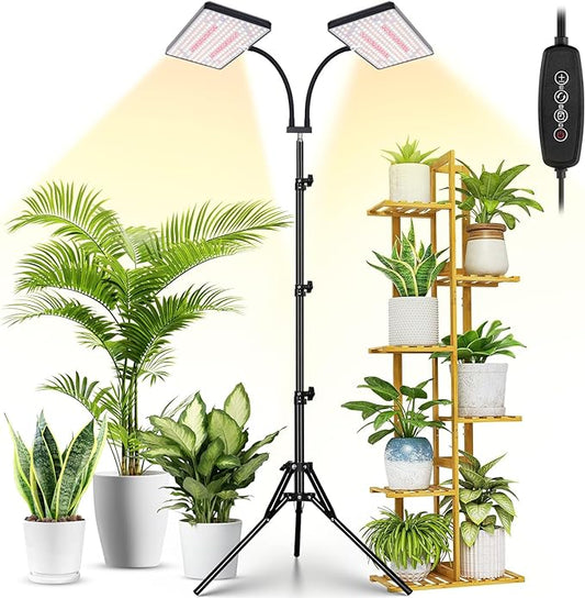 FOXGARDEN Plastic Standing Grow Light with Timer, Dual Head