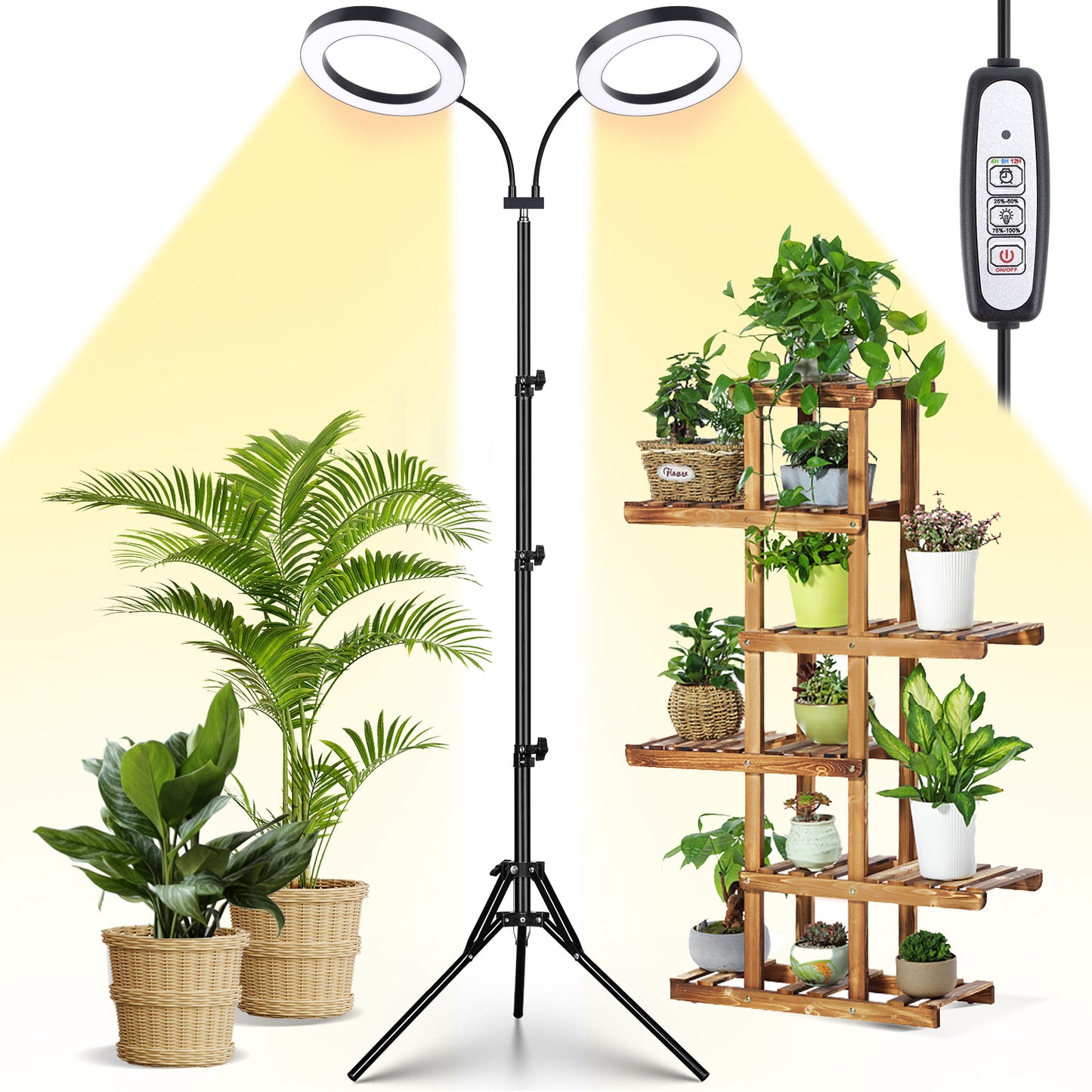 FOXGARDEN 6.3'' Diameter Halo Plant Light with Stand Dual-head