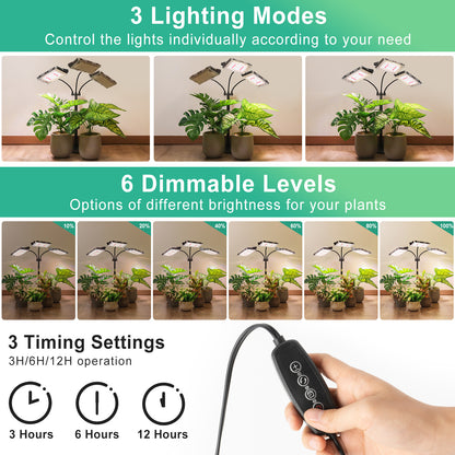 FOXGARDEN Desk Plant Lamp, Tri-Head with Timer