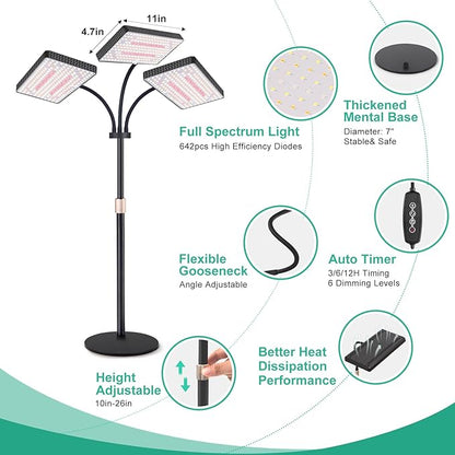 FOXGARDEN Plastic Desk Grow Light with Timer, Tri-Head