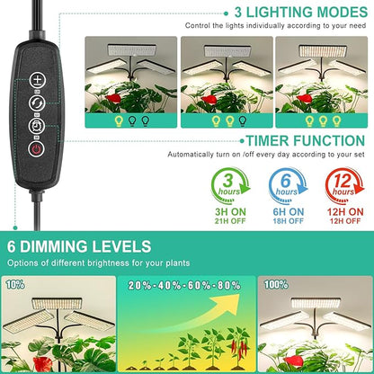 FOXGARDEN Plastic Desk Grow Light with Timer, Tri-Head