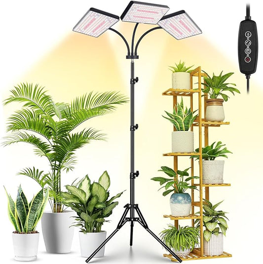 FOXGARDEN Plastic Standing Grow Light with Timer, Tri-Head