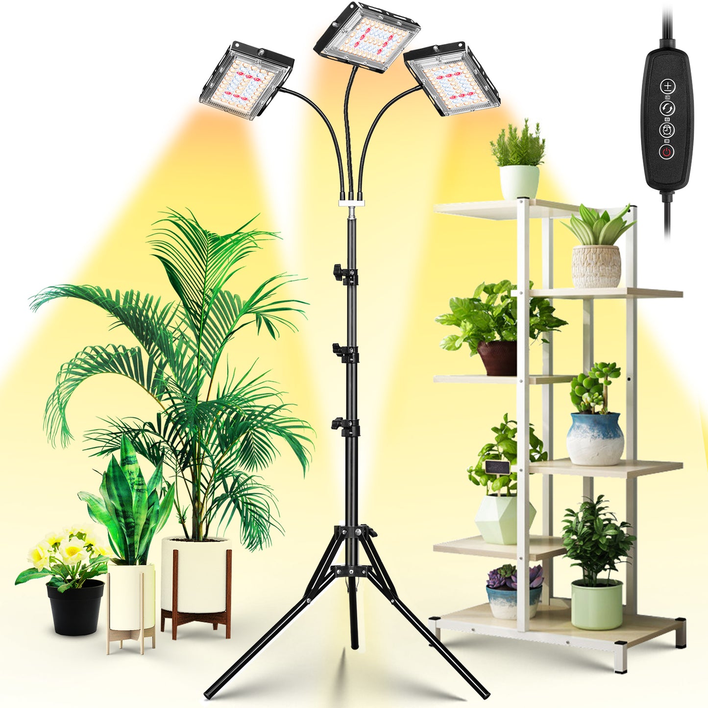 FOXGARDEN Tri-head LED Grow Light with Stand and Timer