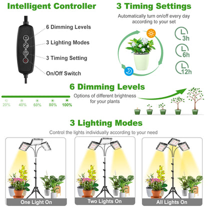 FOXGARDEN Tri-head Grow Light with Stand and Timer