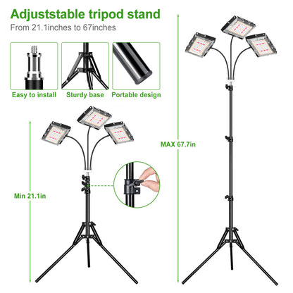 FOXGARDEN Tri-head Grow Light with Stand and Timer