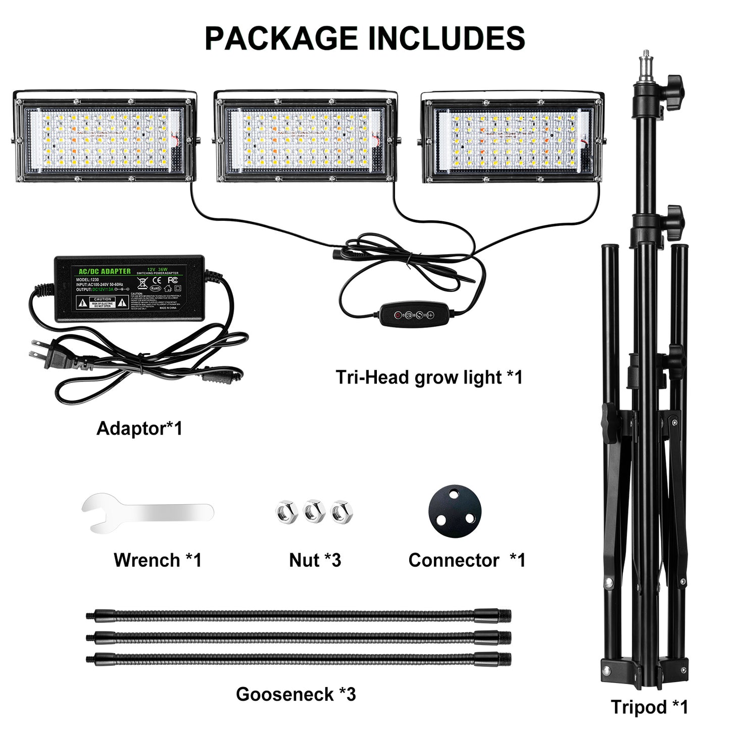 FOXGARDEN Tri-head Grow Light with Stand and Timer